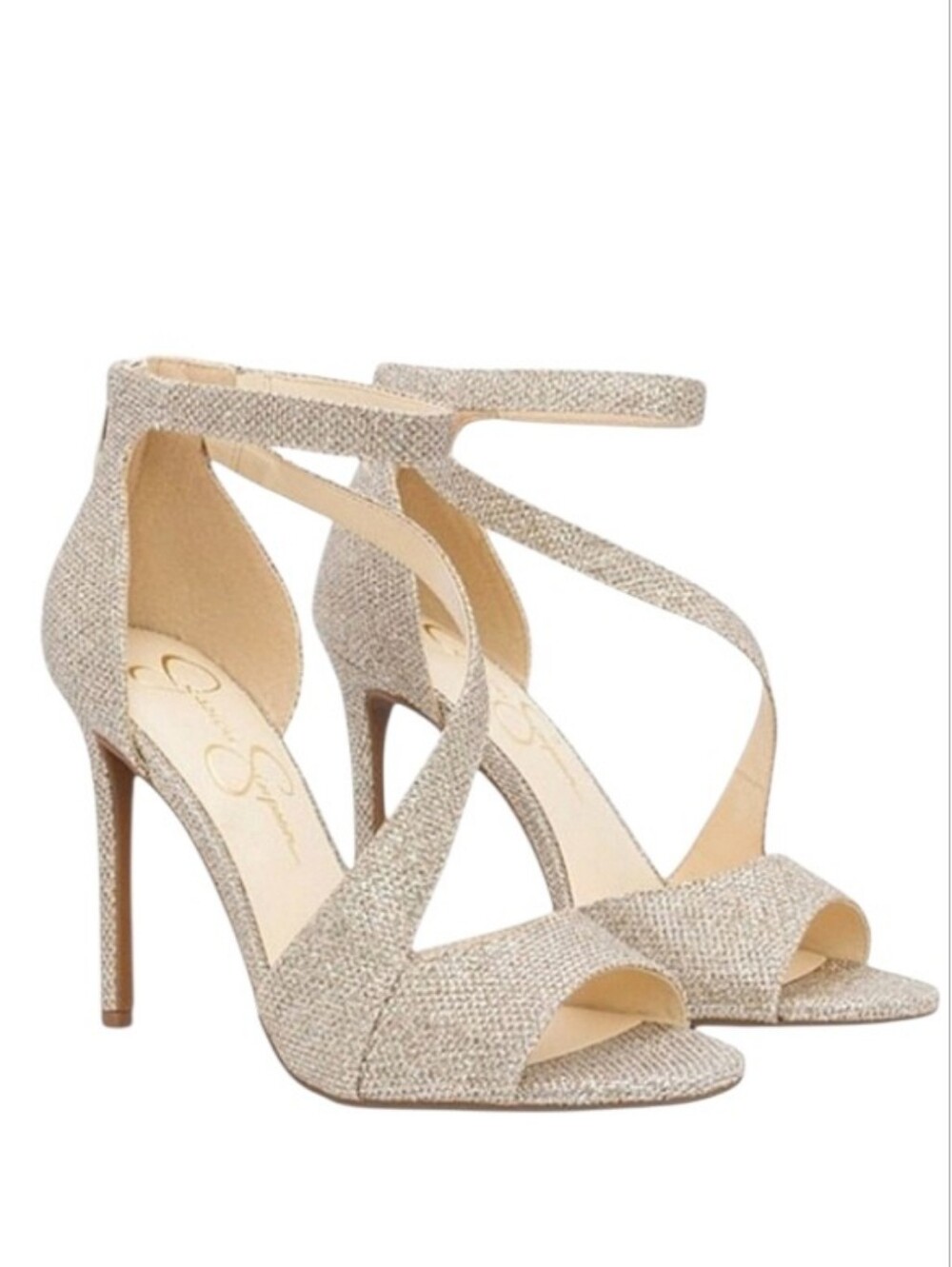 Jessica Simpson Jessimae Gold Glitter Mesh Heeled Sandals Size 8.5 NWOT